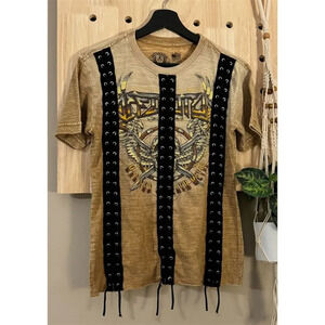 Affliction Women's XS Brown Graphic T-Shirt Martyrs Of Death Metal Tour Tee Y2K